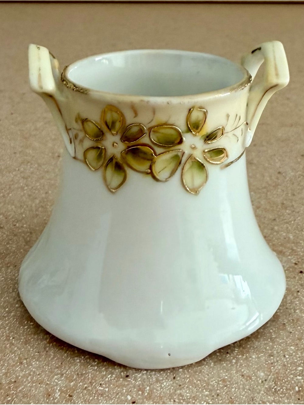 Antique Porcelain Toothpick Holder Green Gold Bell Shape Floral Nippon Japan